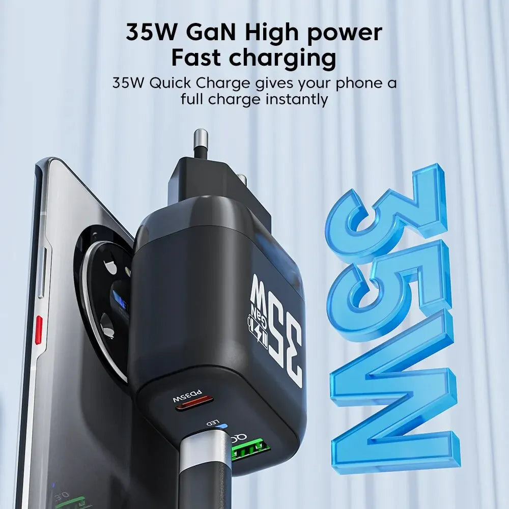 Síťová nabíječka Techsuit CHPD174, 35W, 3A, 1 x USB-A - 1 x USB-C, černá