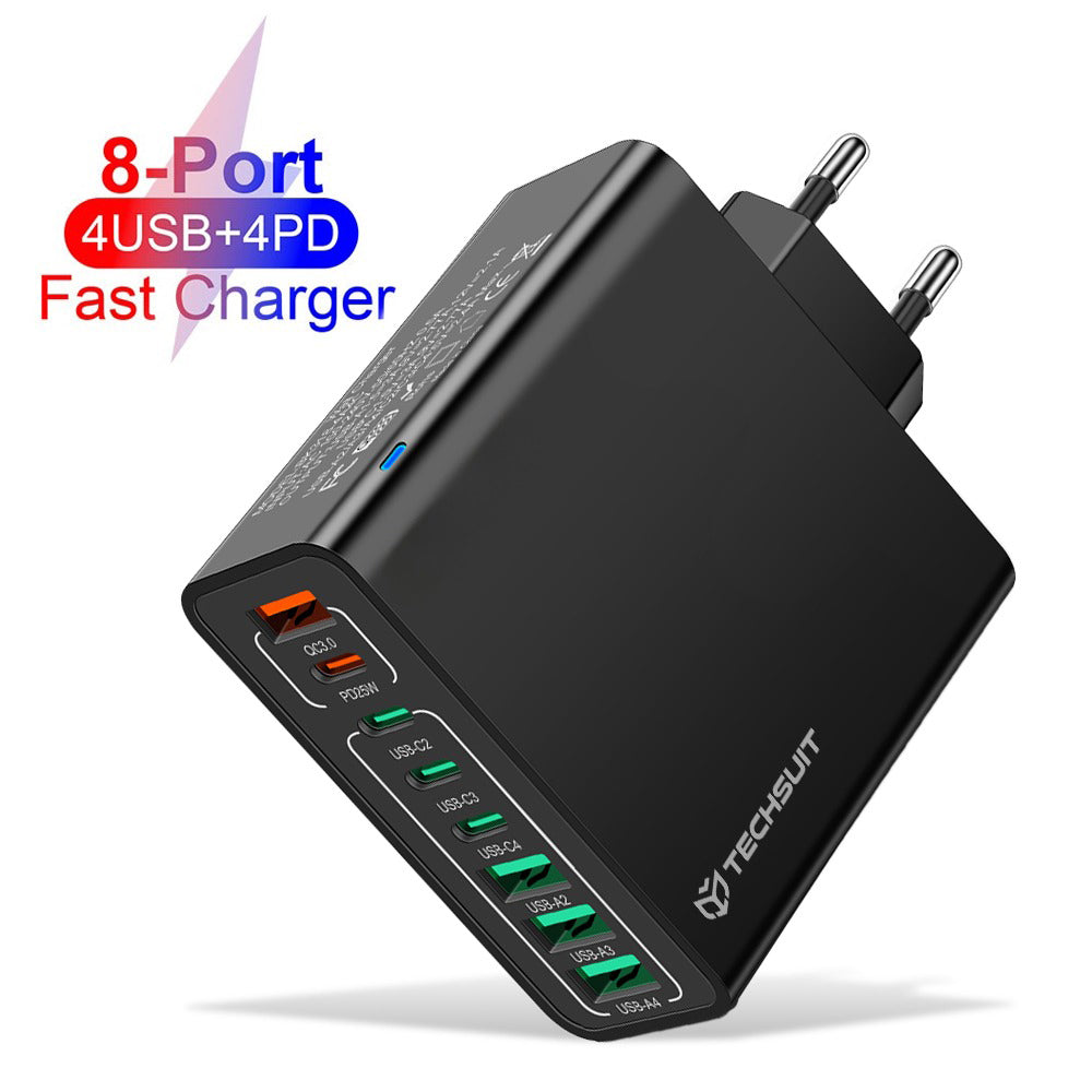 Síťová nabíječka Techsuit CHPD224, 65W, 3.25A, 4 x USB-A - 4 x USB-C, černá