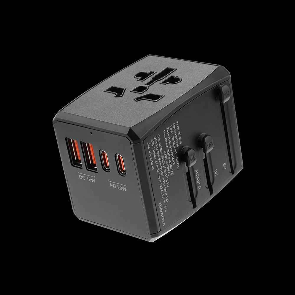 Síťová nabíječka Techsuit HHT904-B2 Travel, 20W, 3A, 2 x USB-A - 2 x USB-C, černá