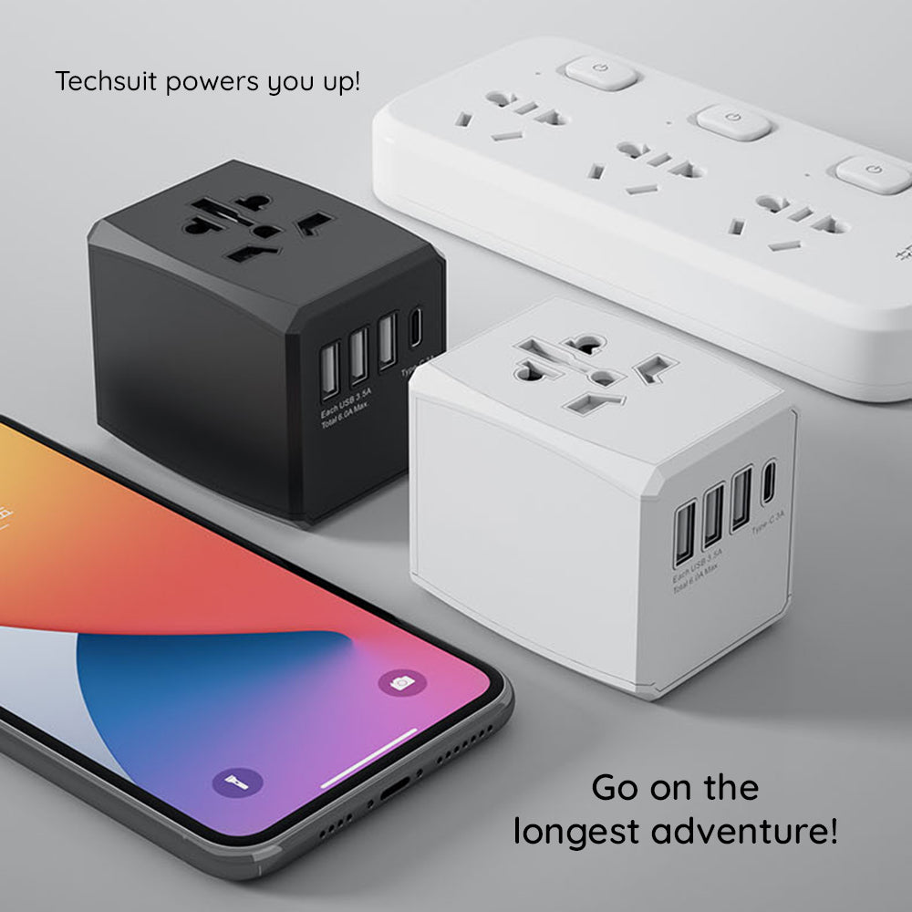 Síťová nabíječka Techsuit HHT904-B3 Travel, 30W, 3A, 3 x USB-A - 1 x USB-C, černá