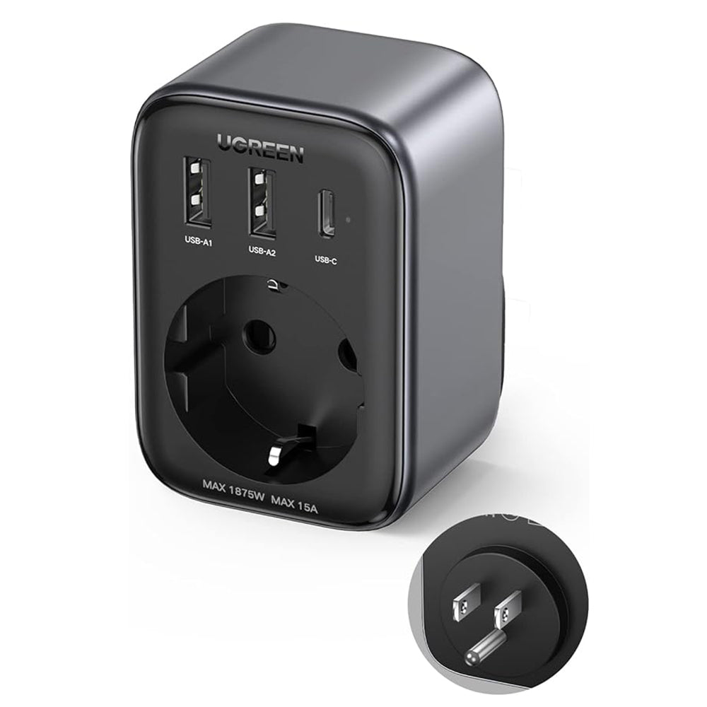Síťová nabíječka UGREEN 15289 US, 30W, 3A, 2 x USB-A - 1 x USB-C - 1 x Schuko, černá