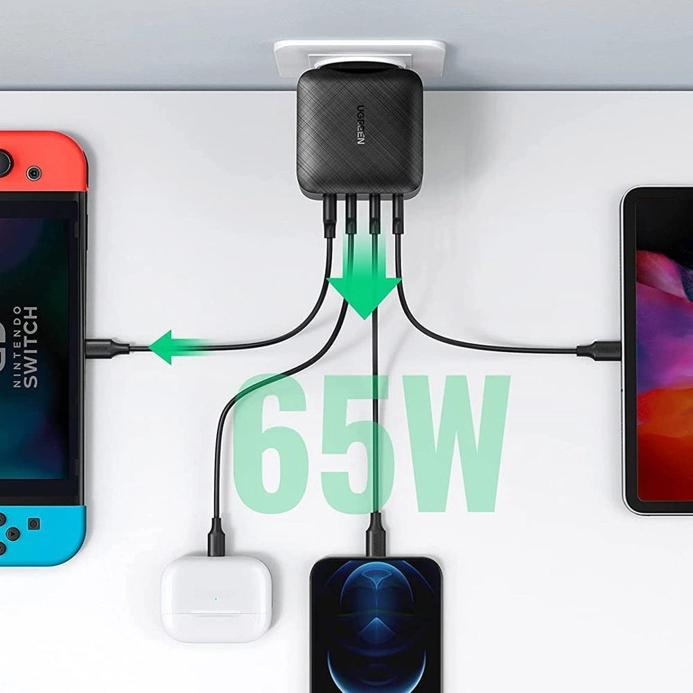Síťová nabíječka UGREEN CD104, 65W, 3A, 1 x USB-A - 3 x USB-C, černá