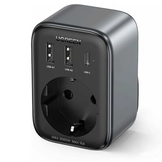 Síťová nabíječka UGREEN CD314, 30 W, 3A, 2 x USB-A - 1 x USB-C - 1 x Schuko, černá