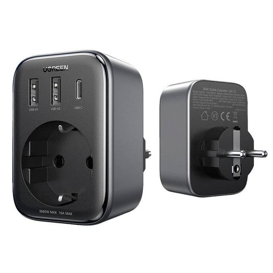 Síťová nabíječka UGREEN CD314, 30 W, 3A, 2 x USB-A - 1 x USB-C - 1 x Schuko, černá