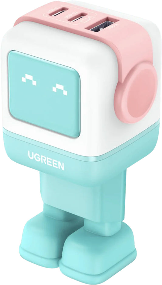 Síťová nabíječka UGREEN CD361 Uno, 65 W, 3,25 A, 1 x USB-A - 2 x USB-C, tyrkysová