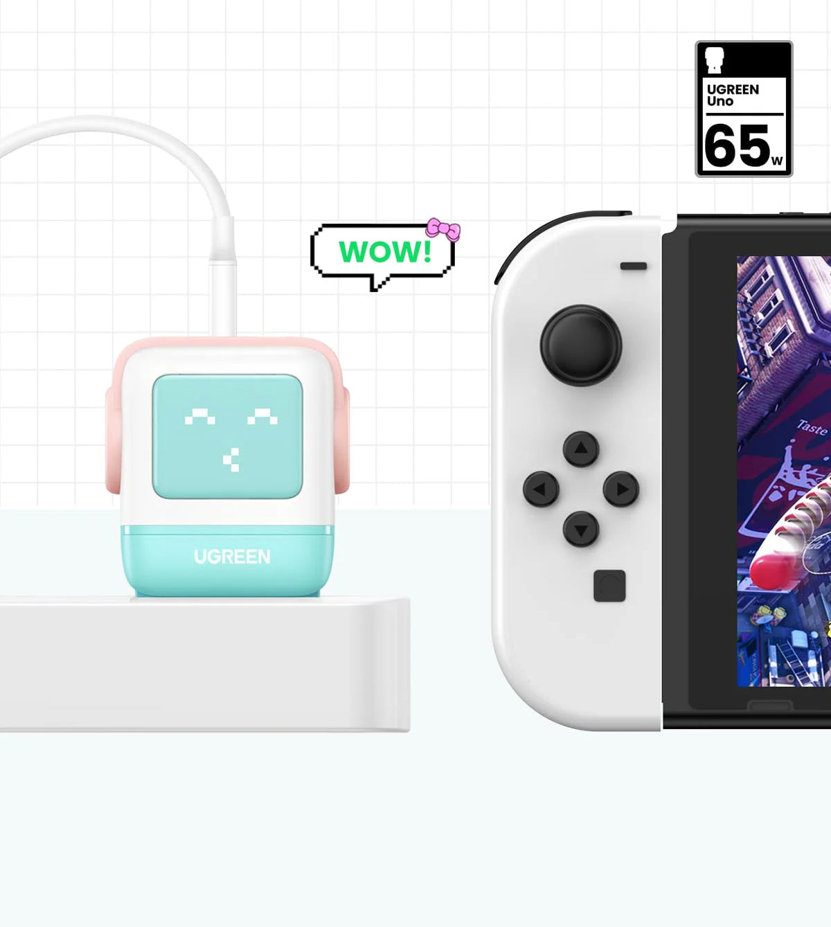 Síťová nabíječka UGREEN CD361 Uno, 65W, 3.25A, 1 x USB-A - 2 x USB-C, tyrkysová