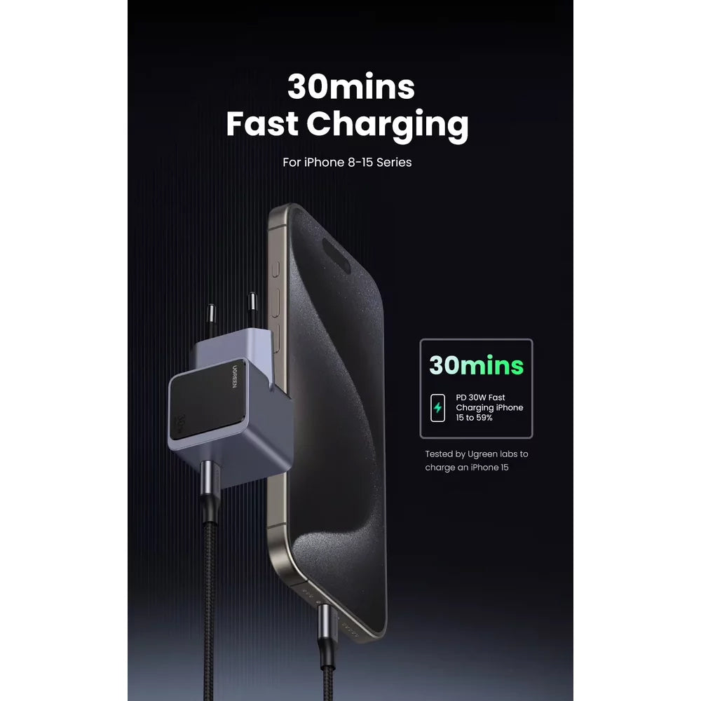 Síťová nabíječka UGREEN X503 Nexode Air, 30 W, 3A, 1 x USB-C, šedá