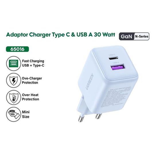 Síťová nabíječka UGREEN X516, 30W, 3A, 1 x USB-A - 1 x USB-C, Černá