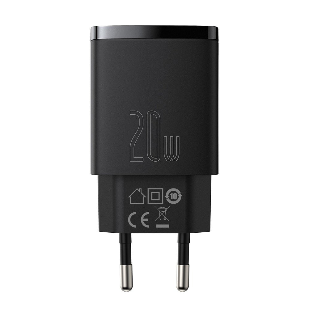 Kompaktní síťová nabíječka Baseus, 20W, 3A, 1 x USB-A - 1 x USB-C, černá CCXJ-B01