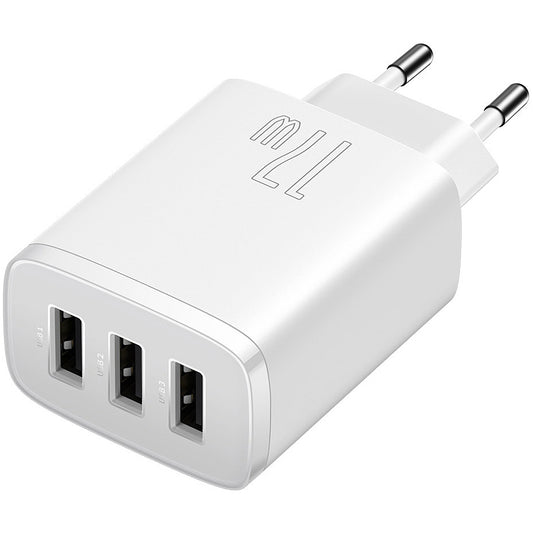 Kompaktní síťová nabíječka Baseus 3U, 17W, 2,1A, 3 x USB-A, bílá CCXJ020102