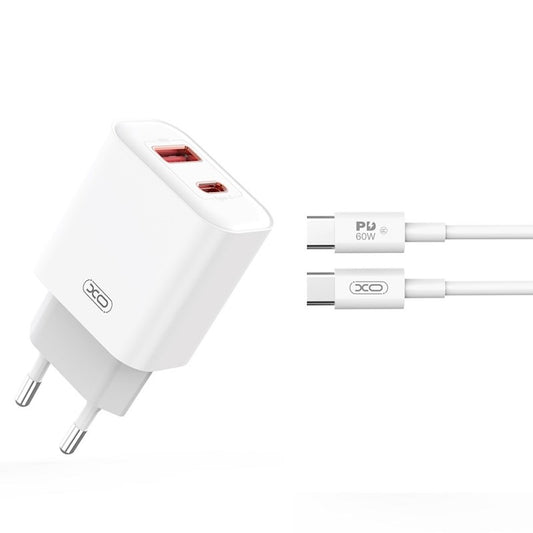 Síťová nabíječka s kabelem USB-C XO Design CE12, 20W, 3A, 1 x USB-A - 1 x USB-C, bílá