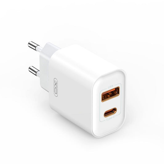 Síťová nabíječka s kabelem USB-C XO Design CE12, 20W, 3A, 1 x USB-A - 1 x USB-C, bílá