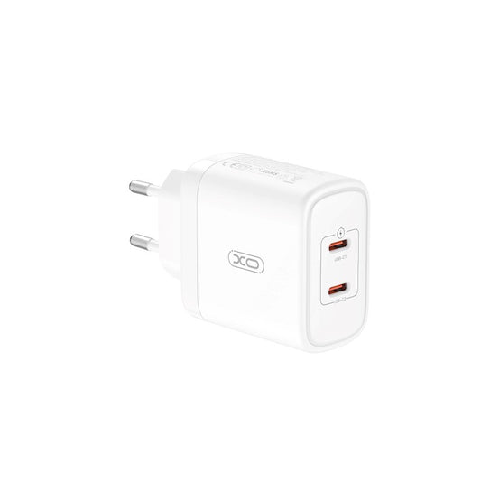 Síťová nabíječka s kabelem USB-C XO Design CE08, 50W, 3A, 2 x USB-C, bílá