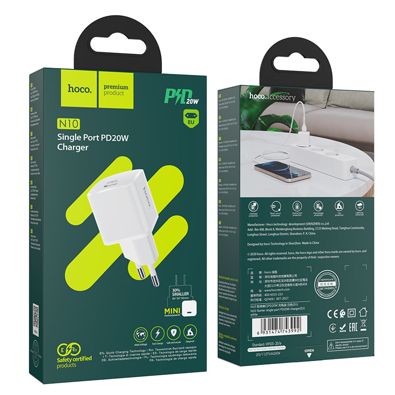 Síťová nabíječka HOCO N10, 20W, 3A, 1 x USB-C, bílá