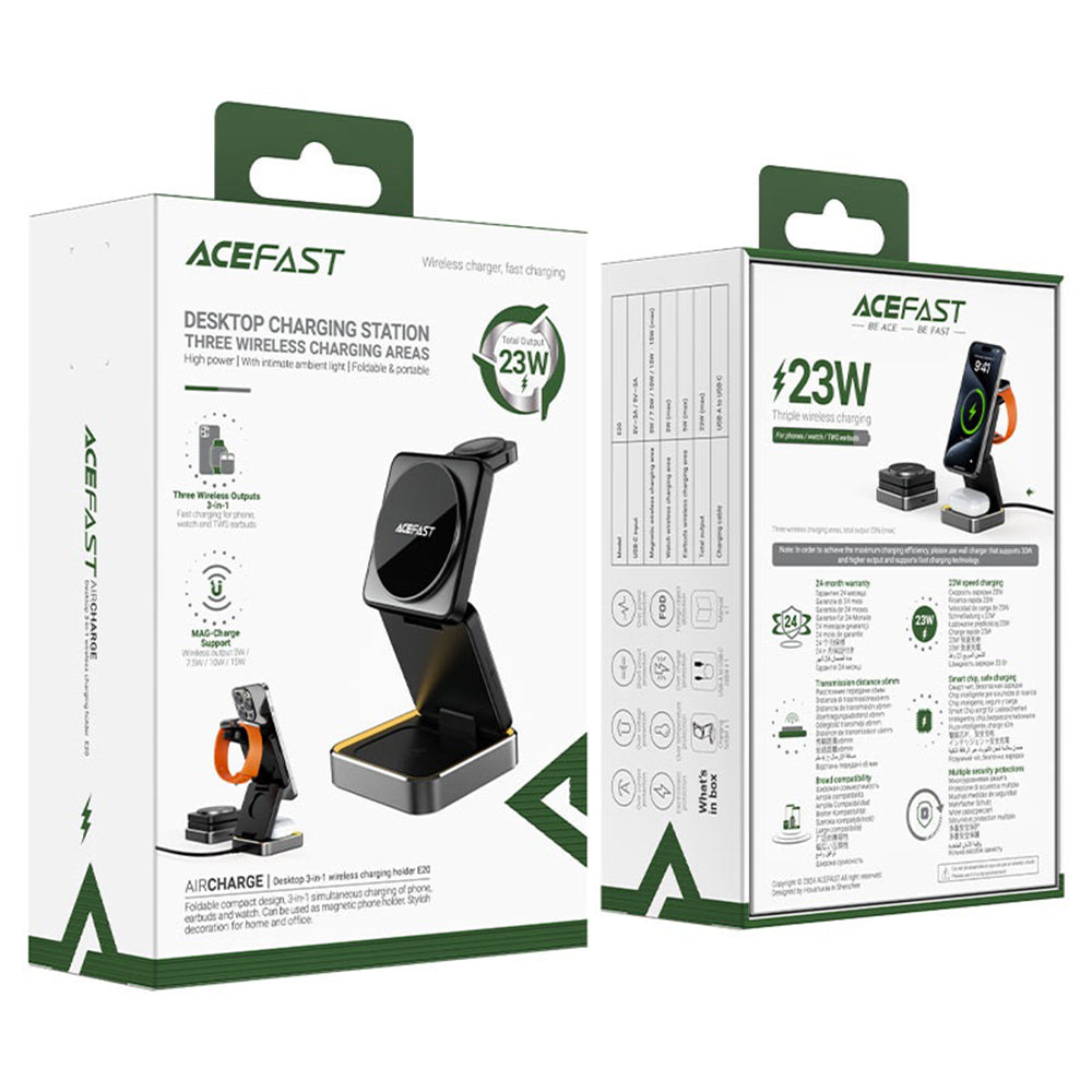 Bezdrátová nabíjecí stanice Acefast E21 3v1, 23W, 1.67A, šedá
