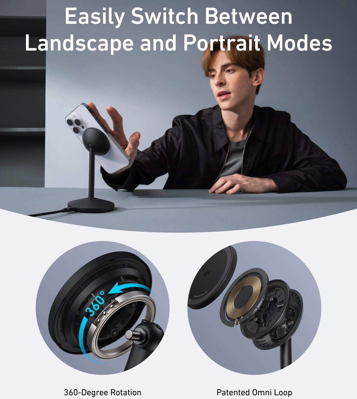 Bezdrátová nabíječka Anker MagGo Stand, 15W, 1.67A, Černá A25X1H11