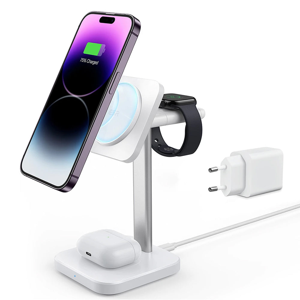 Bezdrátová nabíjecí stanice ESR HaloLock 3v1, 15W, 1.67A, bílá