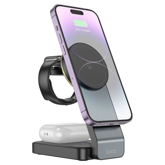 Bezdrátová síťová nabíječka HOCO CQ3 3v1, 15W, 1.67A, Černá