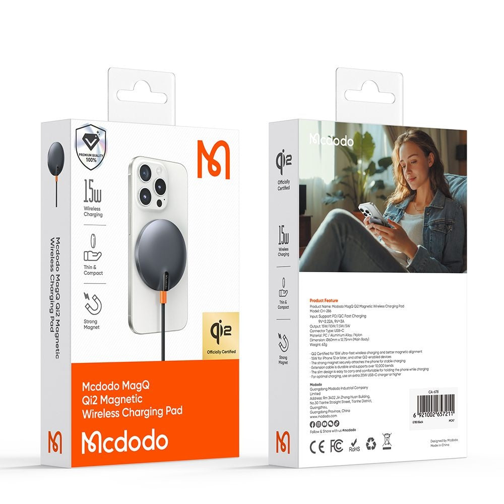 Bezdrátová síťová nabíječka McDodo CH-2860 MagQ, 15W, 1.67A, černá
