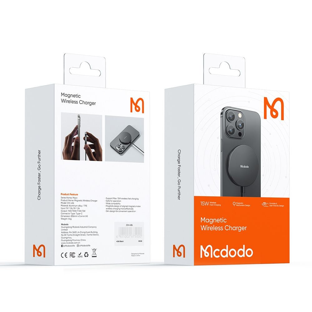 Bezdrátová síťová nabíječka McDodo CH-4360 Moon, 15W, 1.67A, Černá