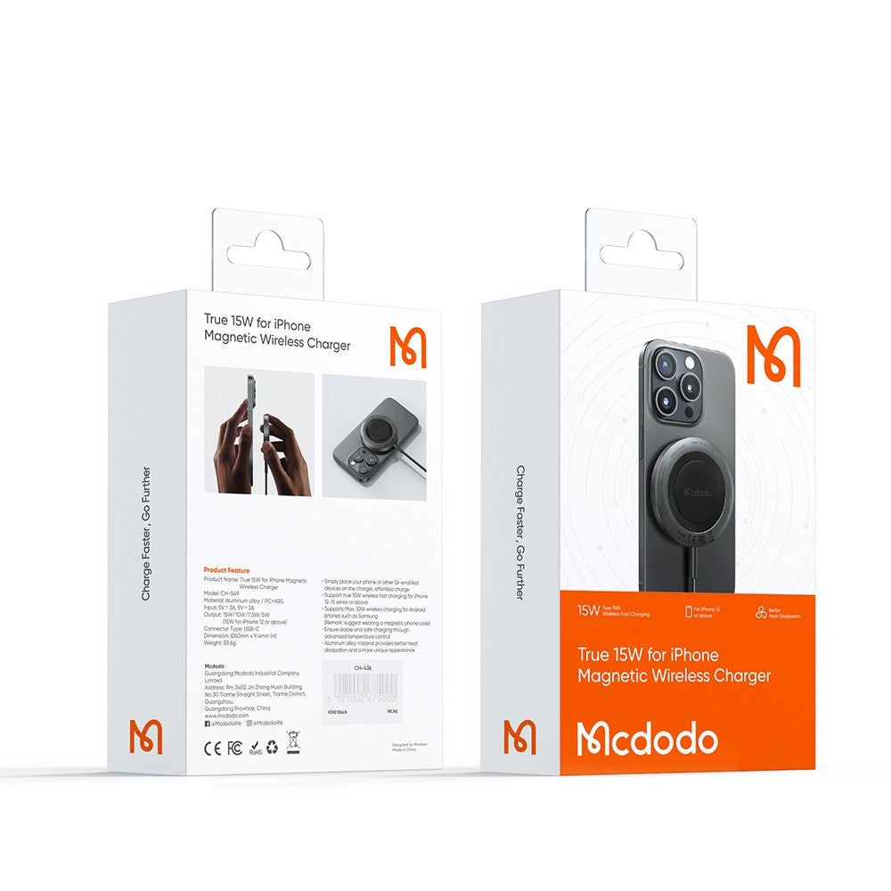 Bezdrátová síťová nabíječka McDodo CH-5490, 15W, 1.67A, Černá