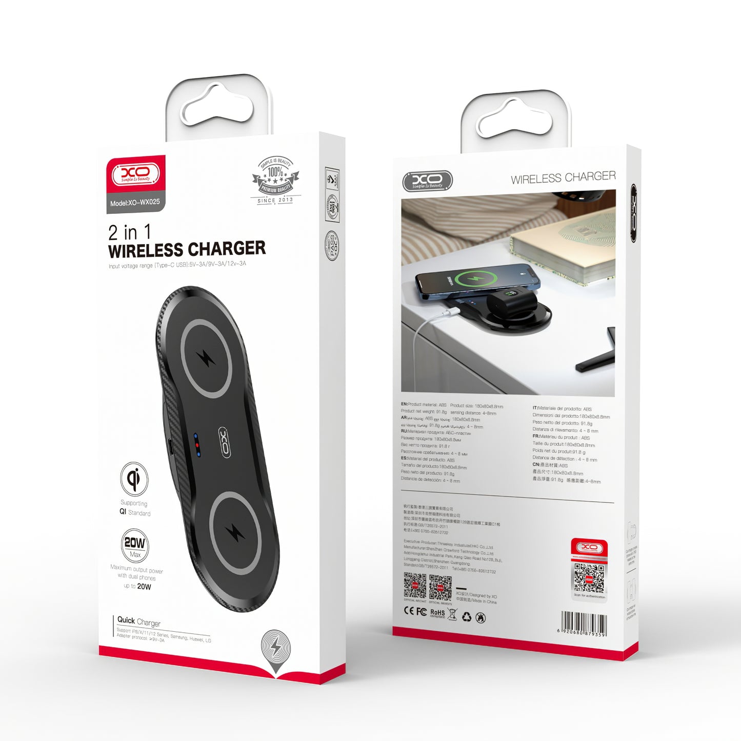 Bezdrátová síťová nabíječka XO Design WX026, 20W, 1,1A, černá