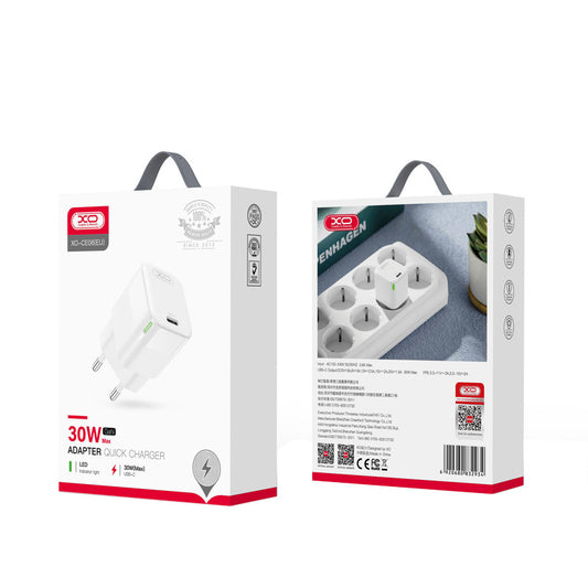 Síťová nabíječka XO Design CE06, 30W, 3A, 1 x USB-C, Bílá
