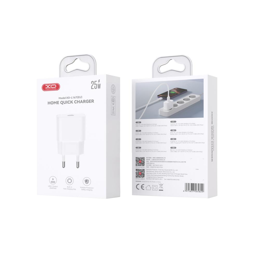 Síťová nabíječka XO Design L167, 25W, 3A, 1 x USB-C, Bílá
