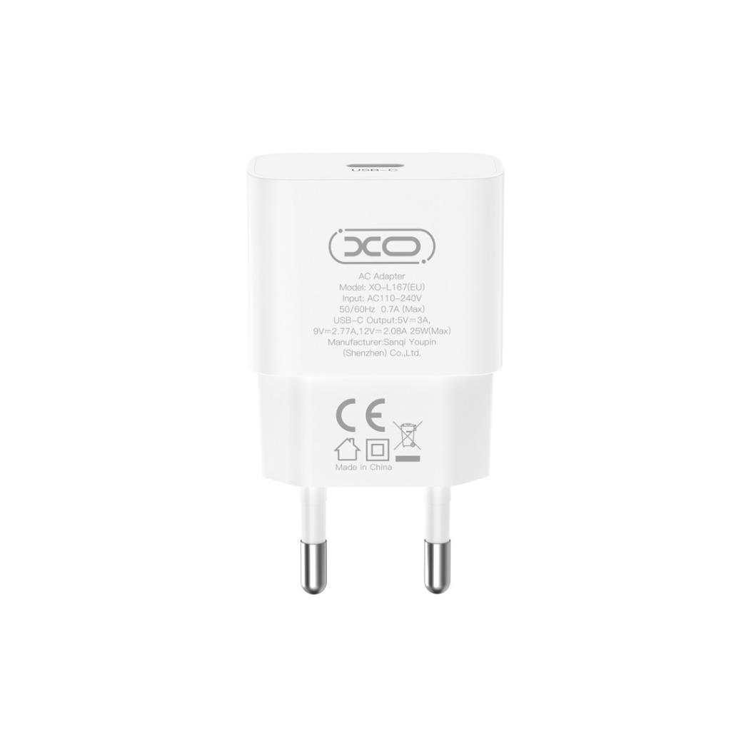 Síťová nabíječka XO Design L167, 25W, 3A, 1 x USB-C, Bílá