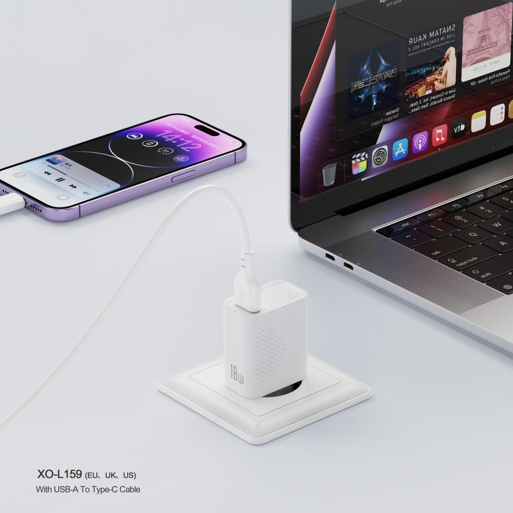 Síťová nabíječka XO Design L159, 18W, 3A, 1 x USB-A, Bílá