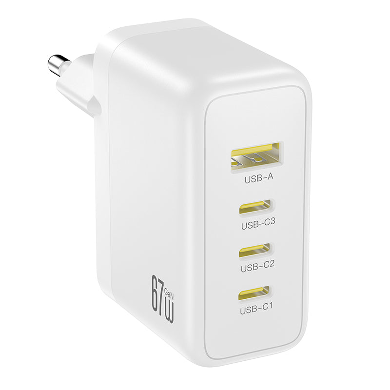 Síťová nabíječka XO Design CE39, 67W, 3A, 1 x USB-A - 3 x USB-C, bílá