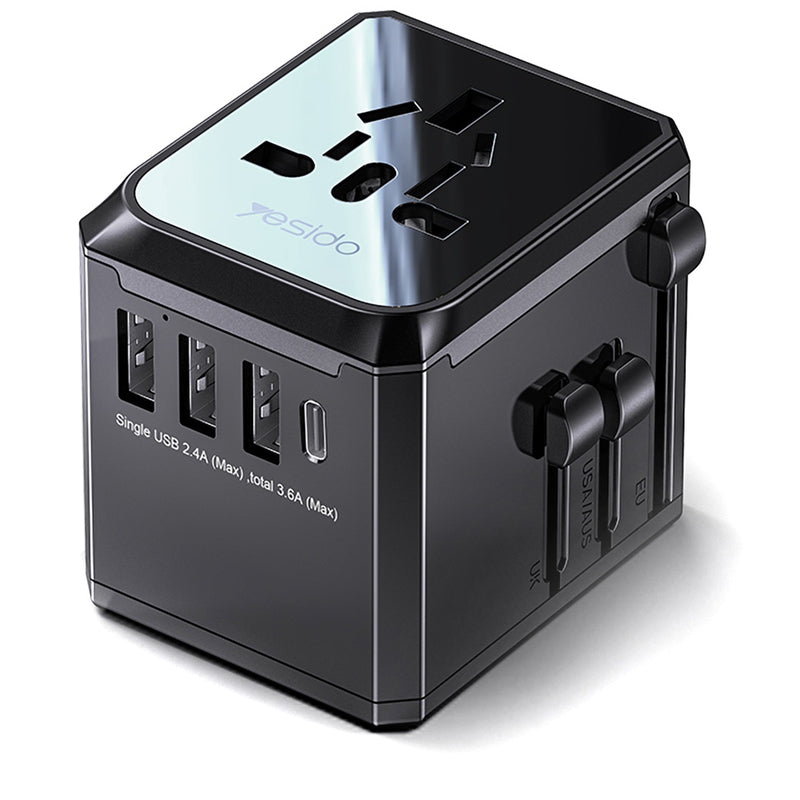 Síťová nabíječka Yesido MC10 Travel, 12W, 2.4A, 1 x USB-C - 3 x USB-A, Černá