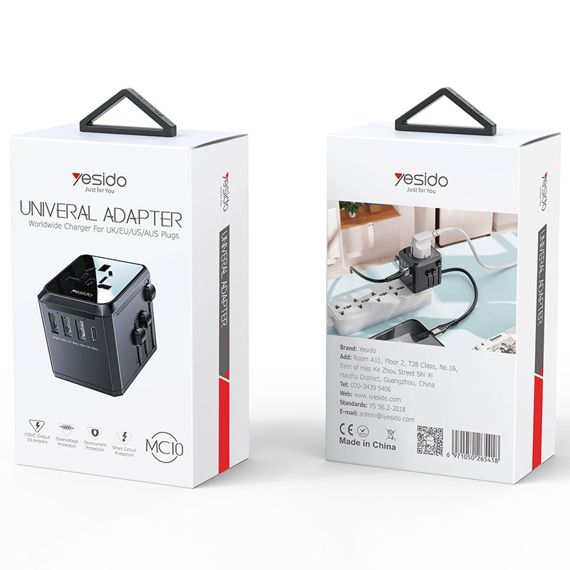 Síťová nabíječka Yesido MC10 Travel, 12W, 2.4A, 1 x USB-C - 3 x USB-A, Černá