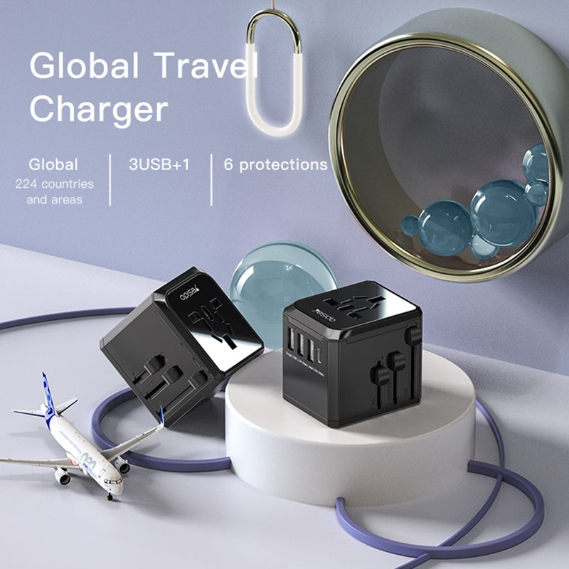 Síťová nabíječka Yesido MC10 Travel, 12W, 2.4A, 1 x USB-C - 3 x USB-A, Černá