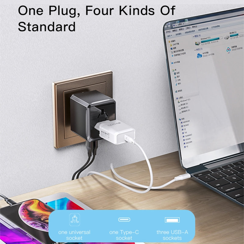 Síťová nabíječka Yesido MC10 Travel, 12W, 2.4A, 1 x USB-C - 3 x USB-A, Černá