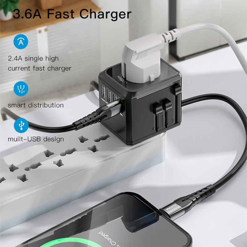Síťová nabíječka Yesido MC10 Travel, 12W, 2.4A, 1 x USB-C - 3 x USB-A, Černá