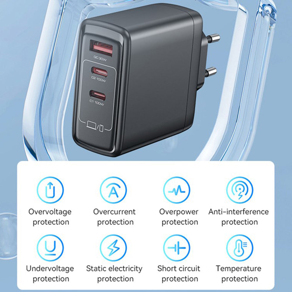 Síťová nabíječka Yesido YC142, 100W, 5A, 1 x USB-A - 2 x USB-C, Černá