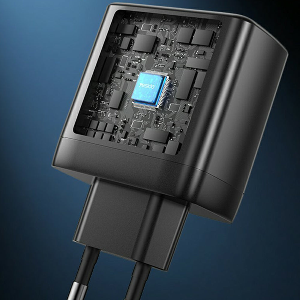 Síťová nabíječka Yesido YC144, 65W, 3.25A, 1 x USB-A - 2 x USB-C, Černá