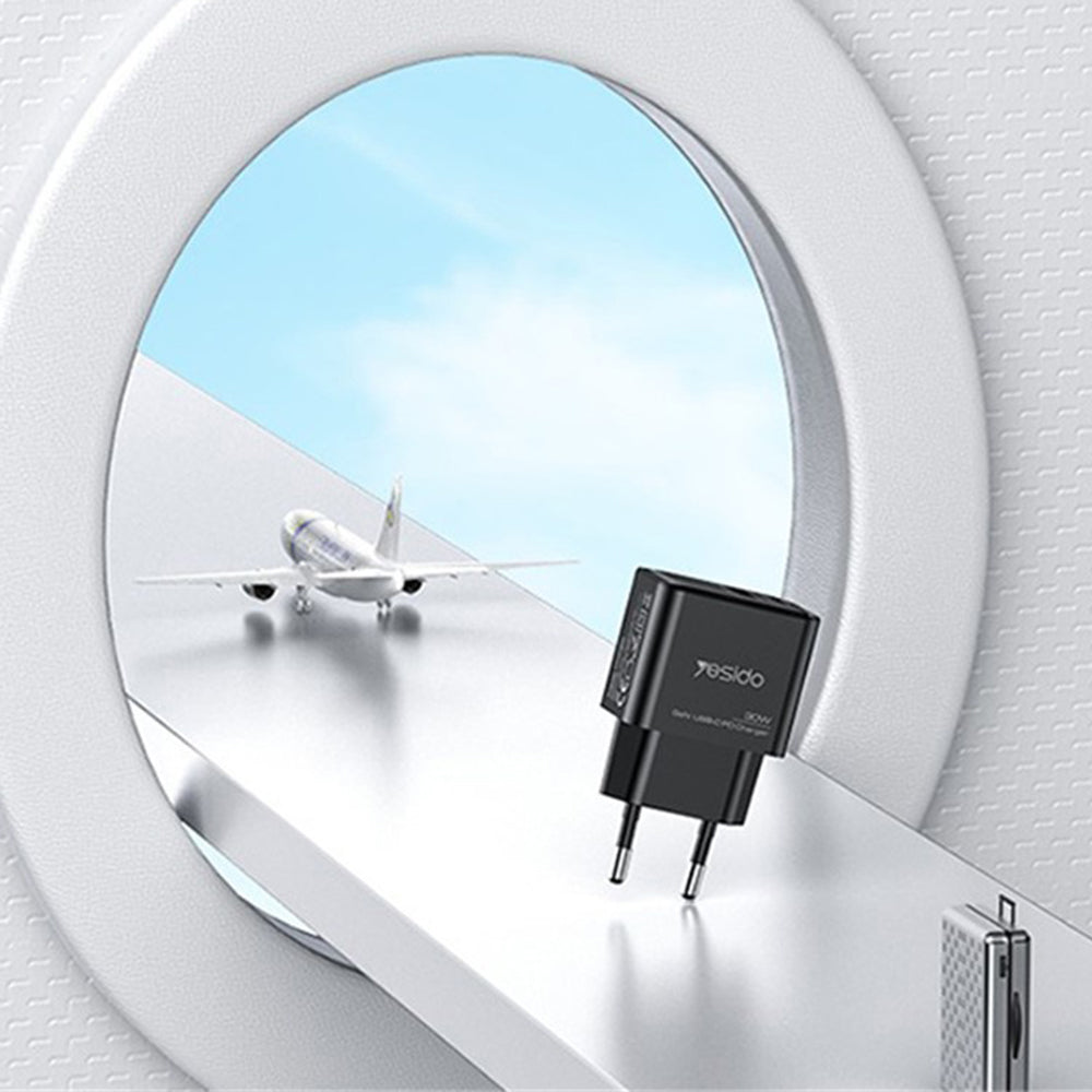Síťová nabíječka Yesido YC64, 30W, 3A, 1 x USB-A - 1 x USB-C, černá