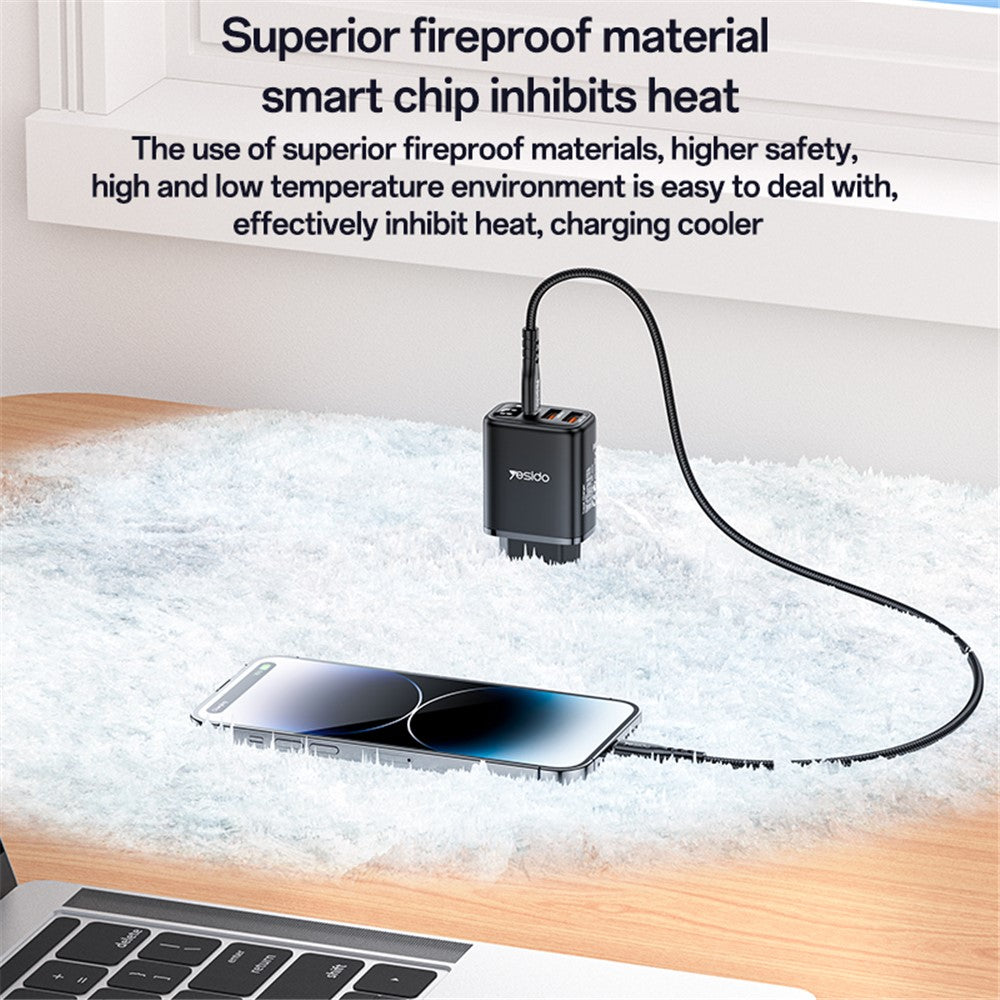 Síťová nabíječka Yesido YC67 Display, 17W, 2.4A, 1 x USB-C - 2 x USB-A, Černá