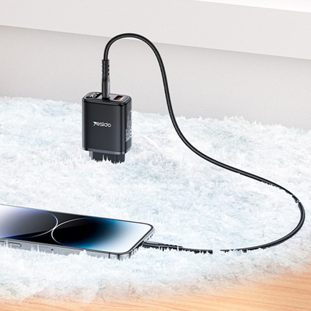 Síťová nabíječka Yesido YC68, 20W displej, 3A, 1 x USB-A - 1 x USB-C, černá