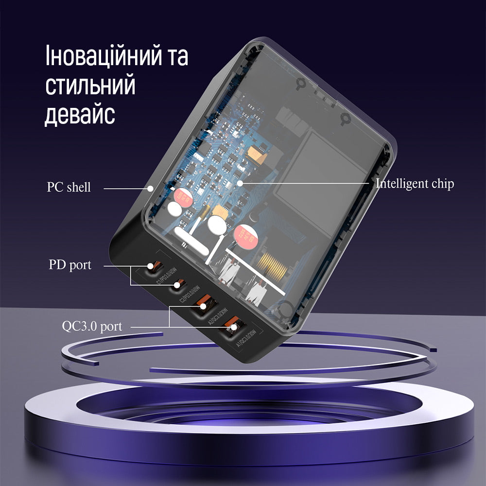 Nabíječka stanice ColorWay Display, 65W, 3.25A, 2 x USB-A - 2 x USB-C, Černá