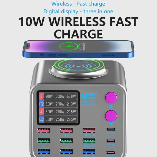 Nabíjecí stanice MaAnt DianBa No.2 QI, 300W, 3A, 3 x USB-C - 9 x USB-A, Šedá