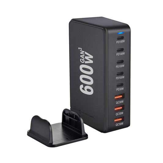 OEM nabíjecí stanice, 600W, 4 x USB-A - 4 x USB-C, černá