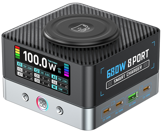 Nabíječka stanice OEM WLX-R8A QI, 140W, 5A, 2 x USB-A - 6 x USB-C, Šedá