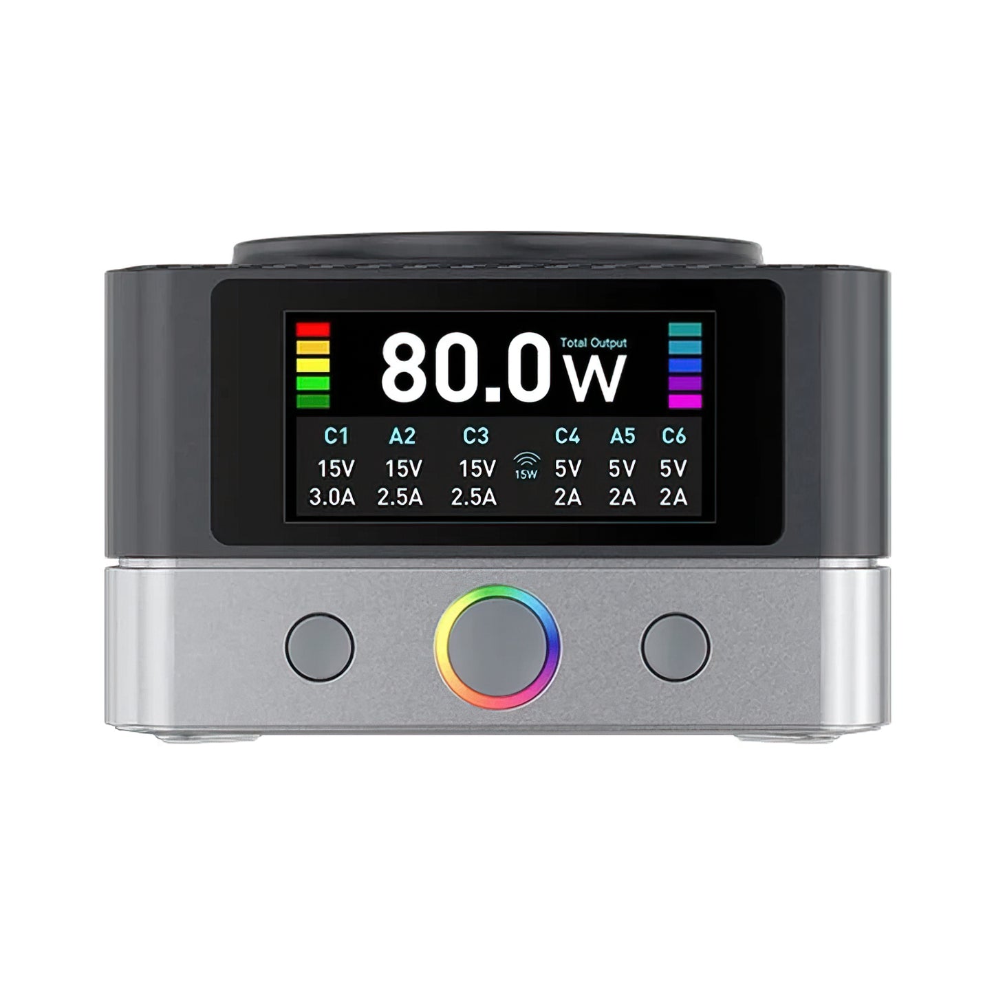 Nabíjecí stanice Relife Q7 QI, 80W, 3.25A, 2 x USB-A - 4 x USB-C, Šedá