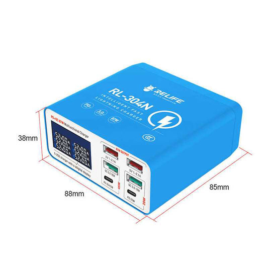 Relife RL-304N Charging Station, 87W, 3A, 2 x USB-C - 4 x USB-A, Blue