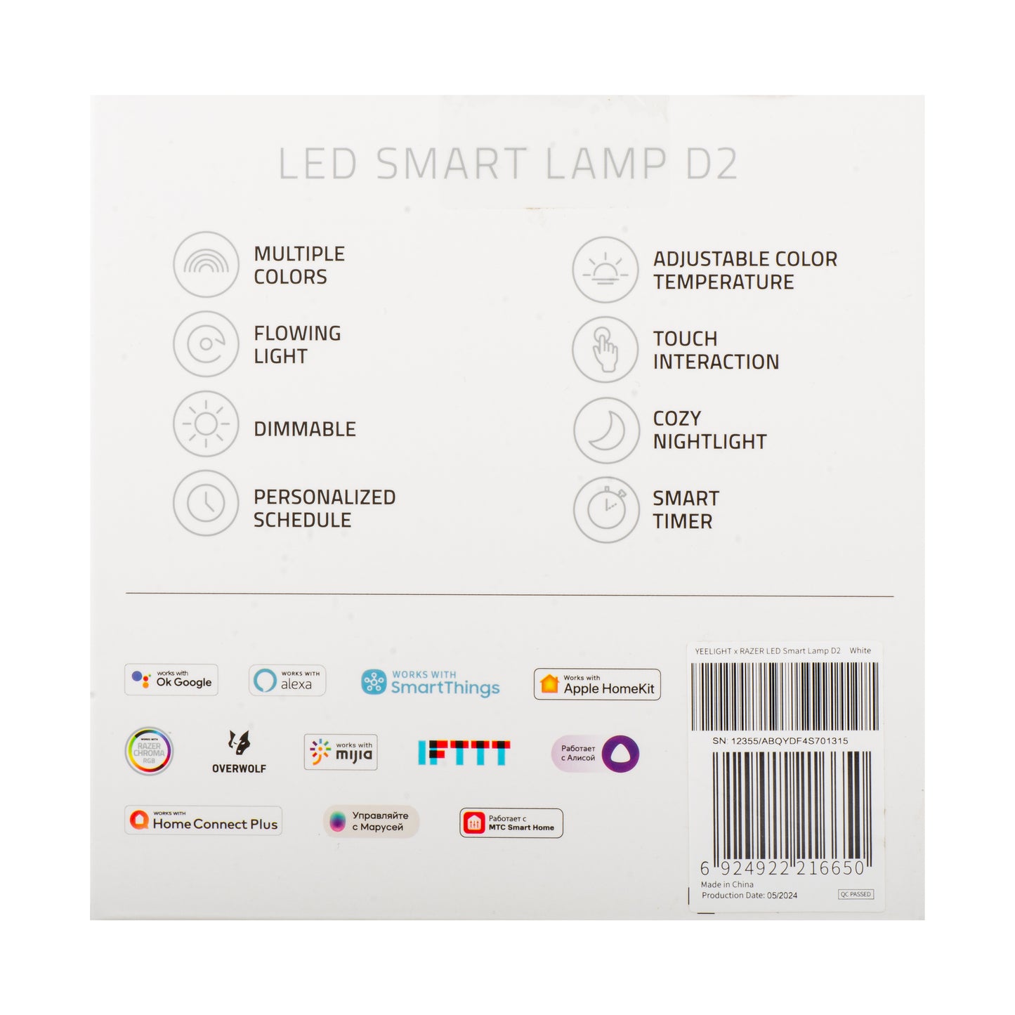 Lampa Led Veghe Yeelight D2 od Razer, Wi-Fi, 5W, 1700K - 6500K, 240lm, RGB, Bílá, Znovu zapečetěná YLCT01YL