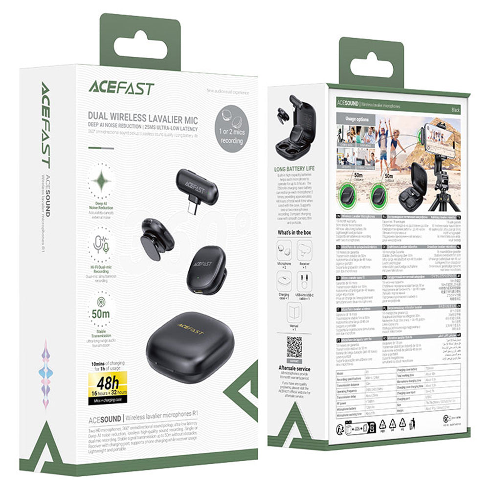 Lavaliera Acefast R1, USB-C, Sada 2 kusy, Černá