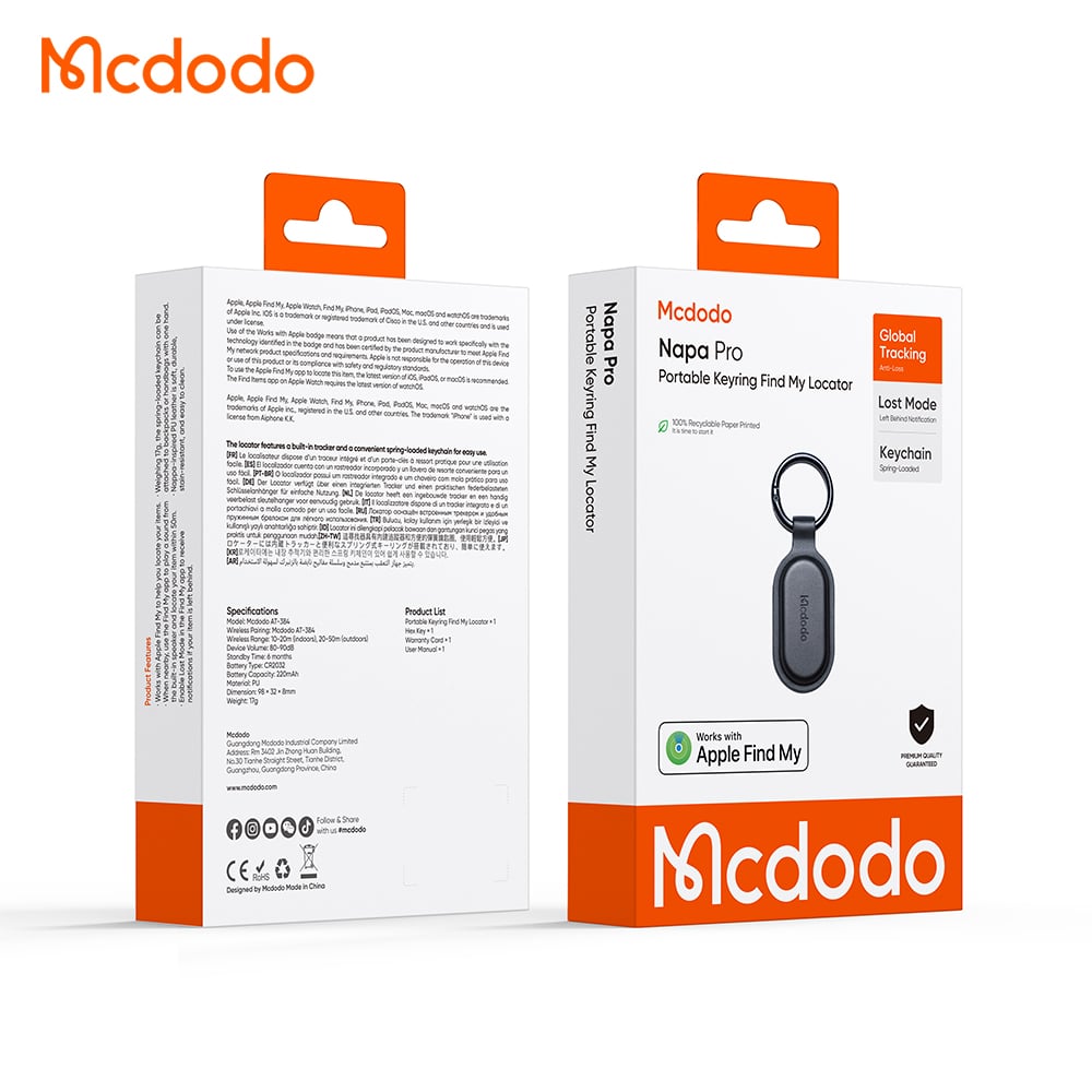 Mcdodo SmartTag Klíčenka Napa Pro AT-3840 pro iOS Series, Černá